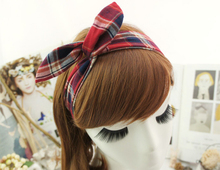 Classic 100 Cotton Vintage London Student Style Plaid Rabbit Ears Different Shape Hairband Headwear in Women