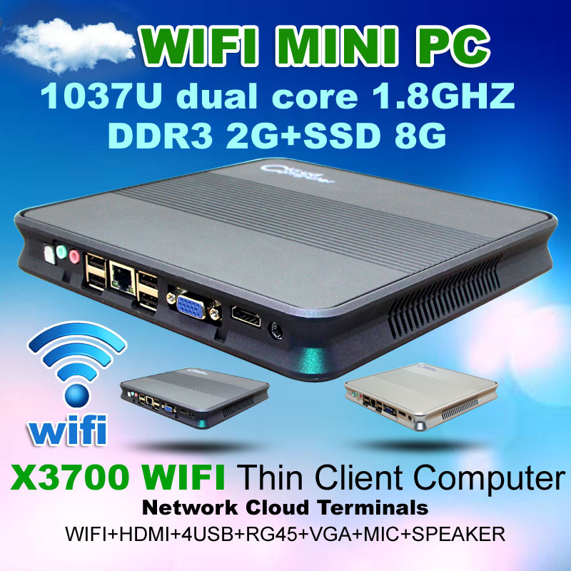 Network cloud terminal X3700 WIFI RAM 2G SSD 8G Thin client video Mini pc support Win7