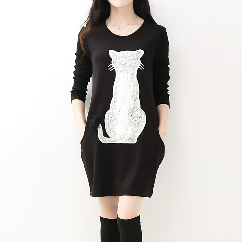 The New 2015 Cats Han Edition Letters Round Neck Long Sleeve Design Female Long T shirt