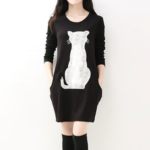 The New 2015 Cats Han Edition Letters Round Neck Long Sleeve Design Female Long T-shirt