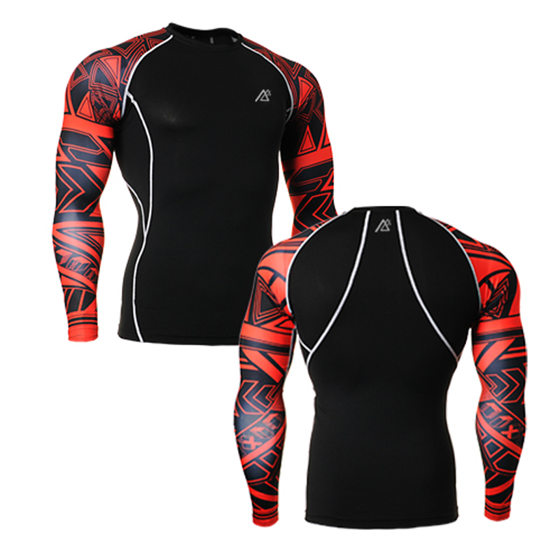 Men s Gear for Running Tight Skin Compression Shirts Long Sleeves Sides 3D Prints Male Breathable
