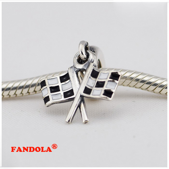 Fits Pandora Charms Bracelet 925 Sterling Silver Beads font b Chequered b font Flasgs Dangle Charm