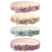 Plaid Tartan Luxury Pet Dog Collar Leather Adjustable Puppy Collars for Small Medium Scottie Dogs Pink Blue Purple