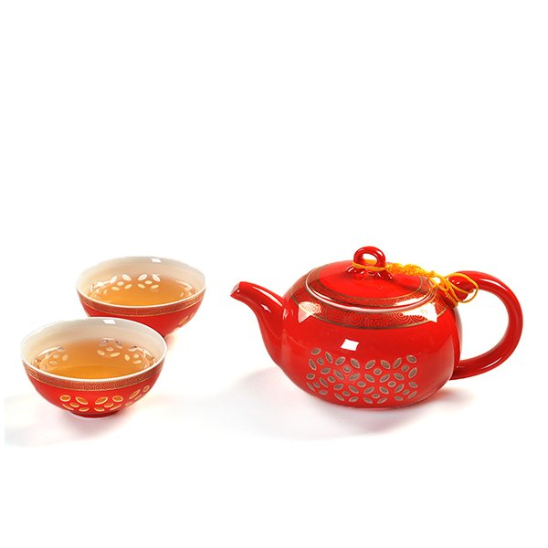 Chinese Red Kung Fu Tea Set Ultra Thin Exquisite Teaset Bone China TeaPot Ceramic Tea Cup