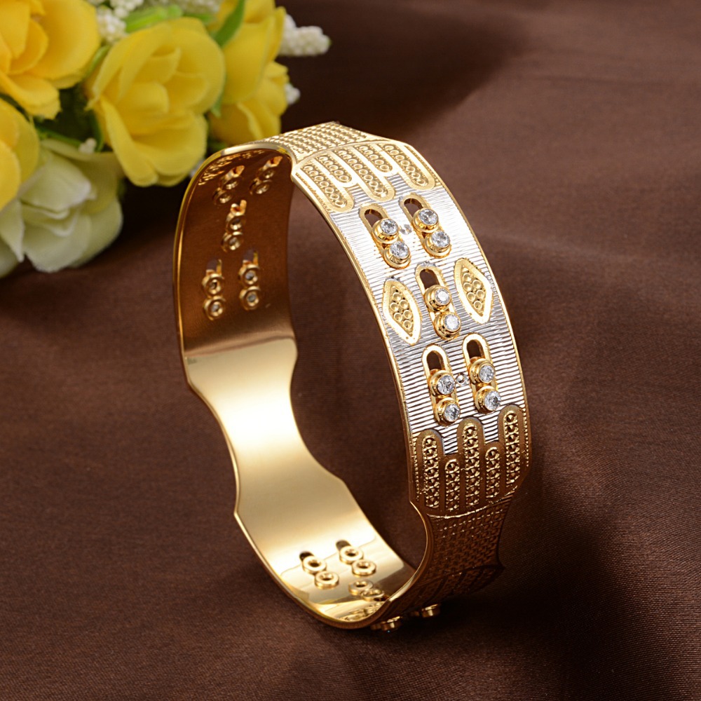 Top Quality Dubai Design Gold Bangles With Cubic Zirconia Sliding