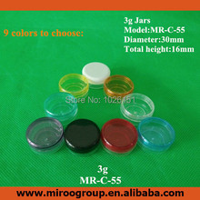 Free Shipping 100PCS 3g PS clear empty cream jar cosmetic container sample jar plastic bottle cosmetic packaging (9 color lids)