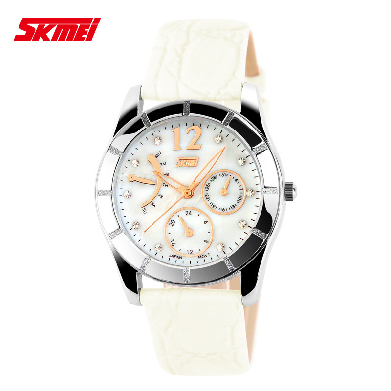 2015 SKMEI fashion casual quartz watch leather strap watches women relogios femininos 3TM waterproof Rhinestone wristwatches