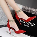 2016 New Summer Pumps Sexy Thin High Heels Shoes Sandals Pointed Toe Band Suede Flock Sandal