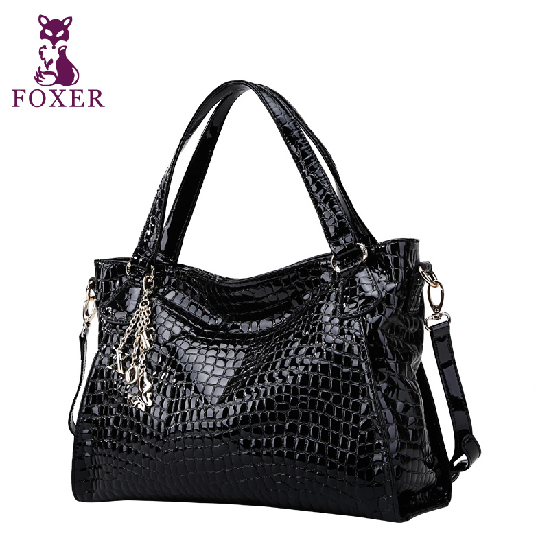 FOXER women's cowhide handbag 2014 fashion japanned genuine leather for Crocodile handbag female shoulder bag messenger bags