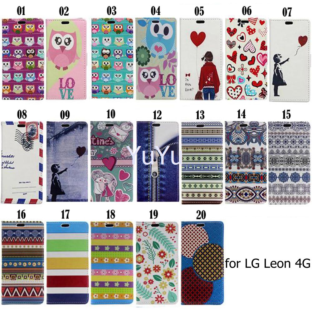 Pattern Pu Leather Stand Card Slots Flip Funda Case For LG Leon 4G LTE H340N Wallet Cover For LG Leon 4G Phone Cases