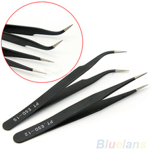 2pcs/set Nail Art Acrylic Gel Picking Tool Rhinestones Gem Decor Black Eyelash Straight Curved Tweezers Tool