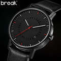 Break Men Unique Minimalist Simple Luxury Leather Strap Sapphire Quartz Dress Business Fashion Hot Popular Brand
