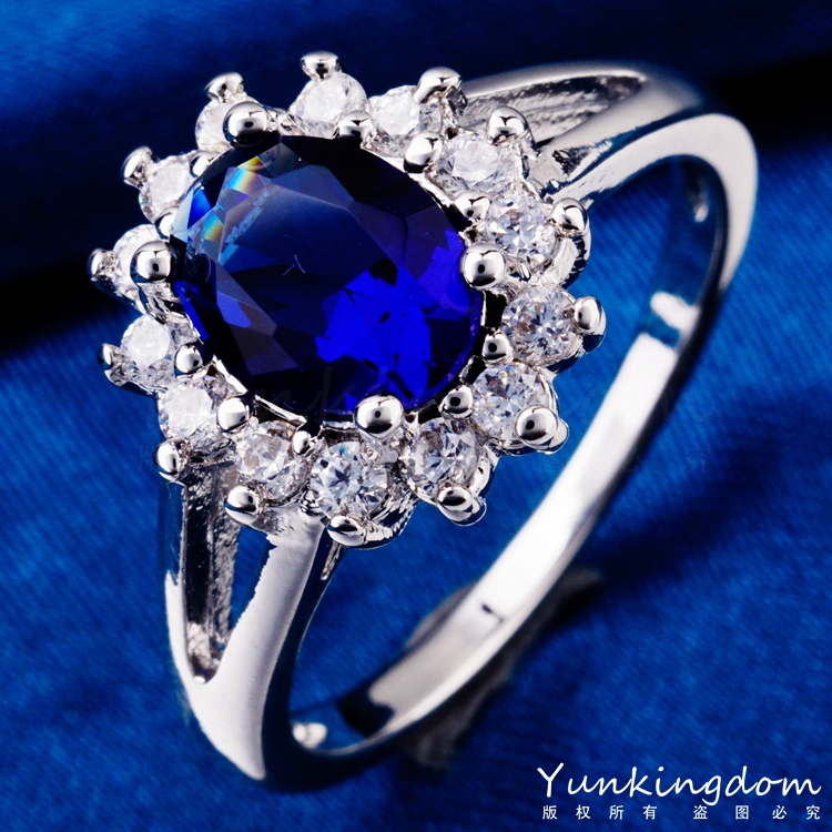 2015 New Arrive Top Quality Blue CZ Diamond Wedding Rings Real White Gold plated Fashion Woman
