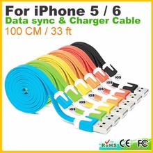 Muticolor 1M Usb Cable Flat Noodle Data Sync Charger Cable for iPhone 5 5S 5C 6 6Plus usb cable for iPod