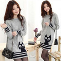 2014 New Autumn Sweaters Dress Fashion Cat Printed Long Sleeve Knitted Pullovers Women s Knitwear