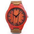 Fashion Genuine Cowhide Leather Luxury men Watches 100 Natural Red Bamboo Wood Men Wristwatch For Idea