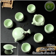9pcs Rare China Song Ding Yao Porcelain Teaset Chinese Ding Kiln Sky Cyan Teapot Justice Cup