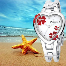 KIMIO lady fashion bracelet quartz watch ladies Love heart Lucky clovers pattern dial women wristwatch free
