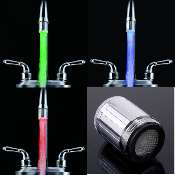 NEW Water Glow 3 Colors Changing LED Faucet Temperature Control Sensor TE head