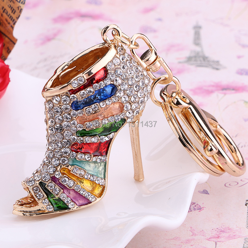 Novelty trinket Gifts High Heel Keychains Rhinestone Shoe Keyring charm Women Handbag key holder,girl bag Pendant Jewelry