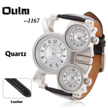 2015 Hot venta OULM 1167 hombre de cuero genuino de la correa deportes zona horaria múltiple cuarzo reloj de buceo