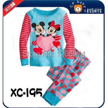6set/lots brand Children Cartoon Pajamas Kids Long Sleeve Pyjamas Boys Girls Minnie Mickey Sleepwear XC-195
