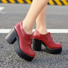 Plus Size 34-42 Women Soft Leather Shoes New 2015 Winter Lace-Up Fashion Platform Boots For Women Ankle Boots Punk Martin Boot