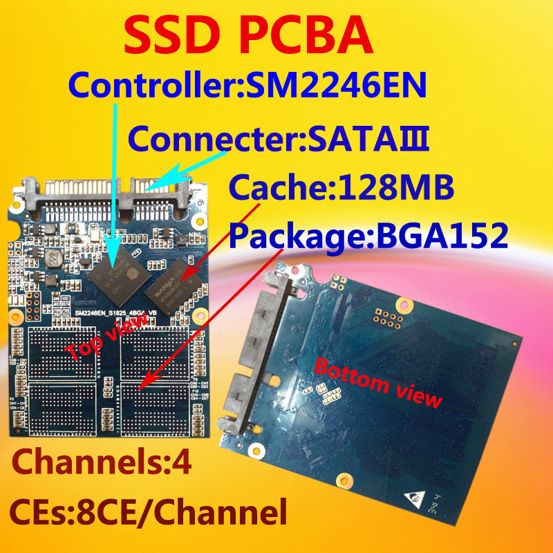 The SSD circuit board,SSD DIY PCBA,Flash Interface BGA152 or BGA132,SM2246EN Controller, SATA6Gb/s ,external dram cache 128MB