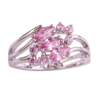 lingmei New Arrival Sweet Lady Marquise Pink Topaz 925 Silver Ring Pink Jewelry For Women Rings Size 6 Free Shipping Wholesale