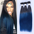 2 Tone Ombre Blue Human Hair Weave Colored Brazilian Straight Hair 3 Bundles Blue Or Brown