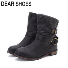 Women Ankle Boots Female Spring and Autumn 2016 Fashion Women’s Vintage Buckle Martin Flat Boots Women Motorcycle Boots BM358
