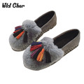 2017 Winter Fur Flats Shoes Woman Pointed Toe Casual Shoes Dress Shoes Slip on Zapatos Mujer