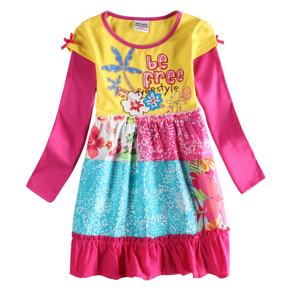 2015 new design spring autumn cute dresses fashion printed with FLOWERS  long sleeve dress for baby girls