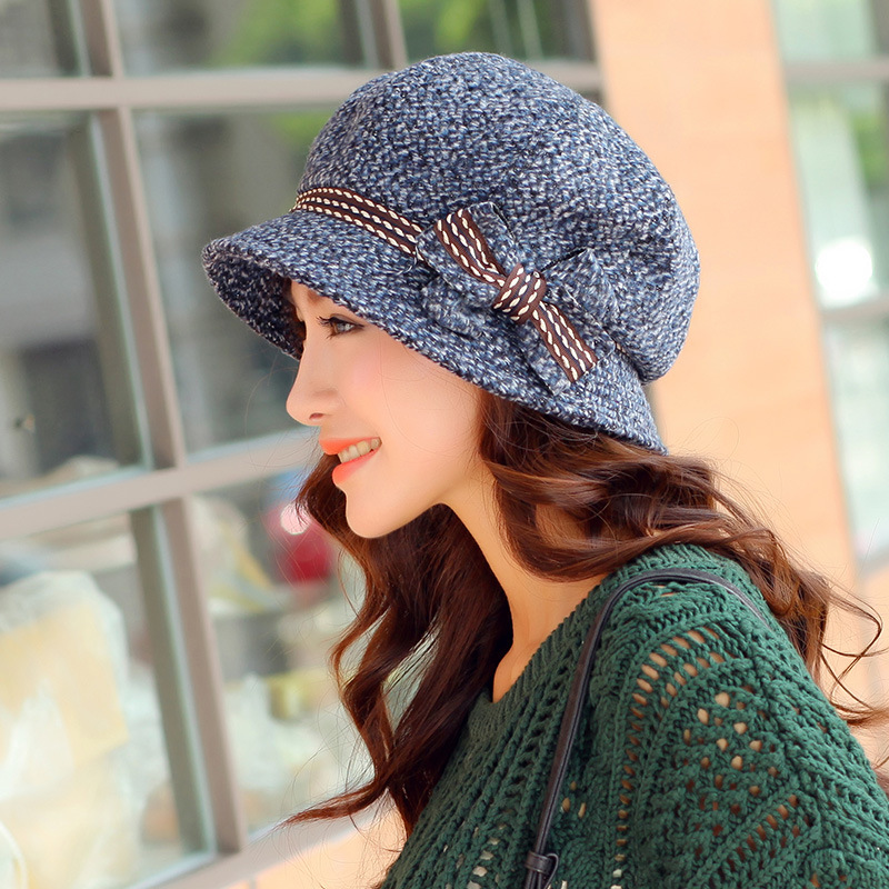 Autumn and winter women s fashion beret lady elegant bow bucket hats painter cap free shipping