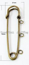 Antique Bronze Iron Kilt Pin Brooch Pin Findings, about 70mm long, 21mm wide, hole: 3~5mm, Pin: 0.5mm