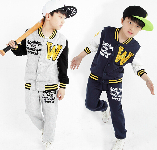 New Spring & Autumn 2014 Children's Clothing Sets Boys Letter &Button Clothes Set Boy Baseball Clothing Set Sports Suit For Boy