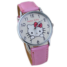 Nueva venta al por mayor venta caliente conciso estilo de diseño niños electrónicos de cuarzo de silicona de dibujos animados KT rosa reloj con caja de reloj W157707