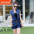 2016 Latest Women Clothing Fashion Sexy V Neck Summer Dress Blue Mini Short Wrap Jeans Denim