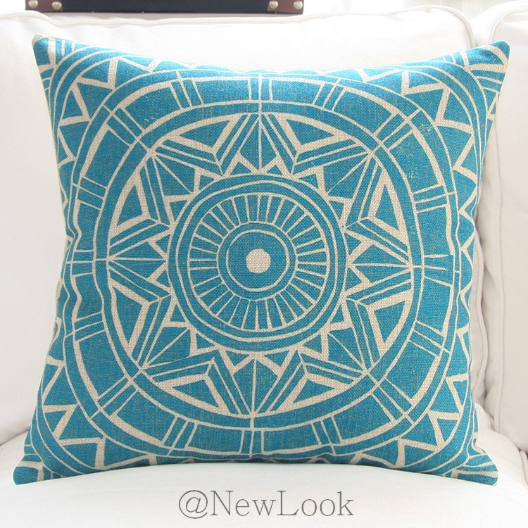 Turquoise Geometric Linen Decorative Throw Pillows Decorate for a Sofa Cushion Cover Pillow ...