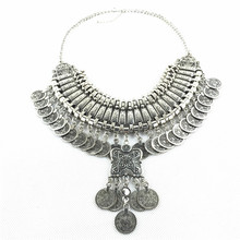 2015 hot tassel exaggerated long Silver Coin necklace women fashion statement necklaces pendants for women fashion