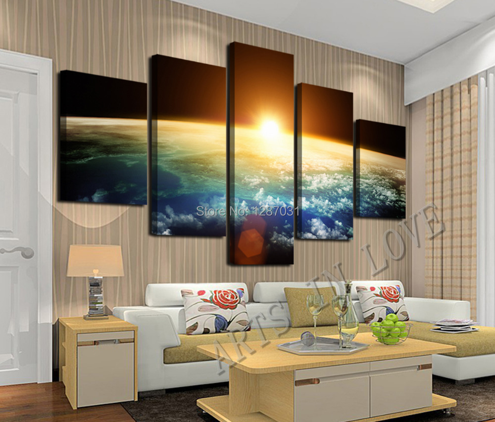 5 Piece Hot Sell Sunrise Modern Home Wall Decor Canvas picture Art ...