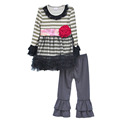 Persnickety Remake Spring Girls Clothes Striped Tunic Dresses Flower Deco Kids Outfits Ruffle Pants Children Clothing