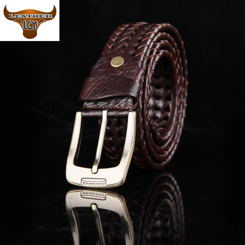 2015 top selling high quality Men's leather belt handmade leather belt male casual pin buckle braided leather belt