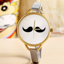 2015 venta caliente nueva moda bigote Casual Watch Unisex reloj de pulsera banda de acero inoxidable barba mujeres del reloj del envío gratis