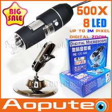 Más nuevo Aopute en promoción lupa del endoscopio de la cámara 2.0MP con 8 LED 500X microscopio del USB digitaces, xr-m500, envío gratis