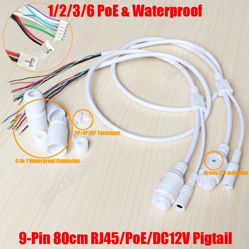 2pcs Lot High Quality 9pin Ip Camera Module Network Cable Pigtail 80cm 1 2 3 6 Poe Rj45 Dc12v Power Supply 4in1 Waterproof Kit