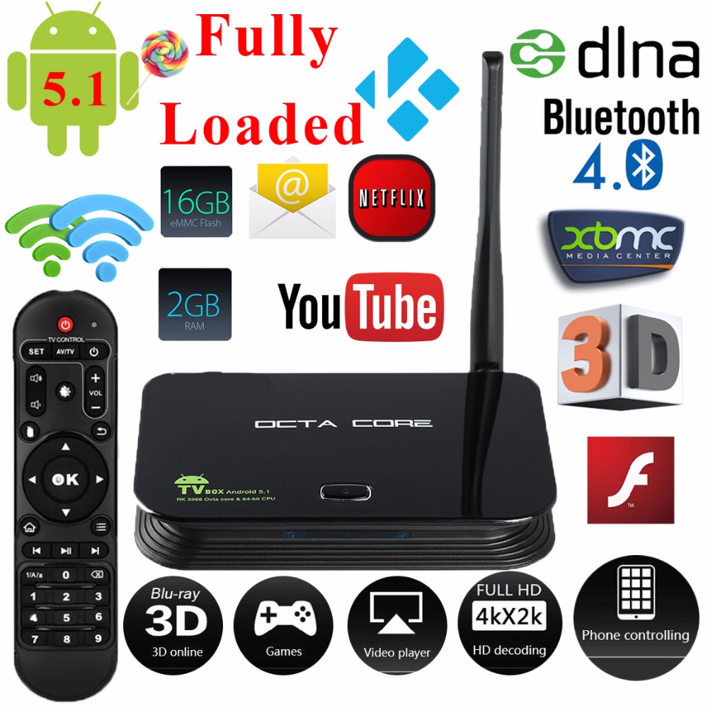 New Z4 TV Box Android 5.1 Octa Core 2GB 16GB 4K Bluetooth4.0 DLNA Smart TV Set Top Box Smart Media Player Kodi(XBMC)Fully Loaded