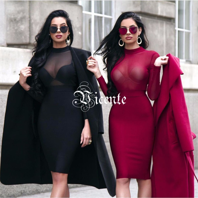 Pre Order Must Have Stunning Twins Laura Klaudia Mesh Long Sleeves Patchwork Club Celebrity Party Bandage