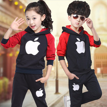 2016 Spring Kids Clothes Set British Style Costume For Teenage Boys And Girls Children Hooded Clothing T-Shirt+Pants 3-13Y D35