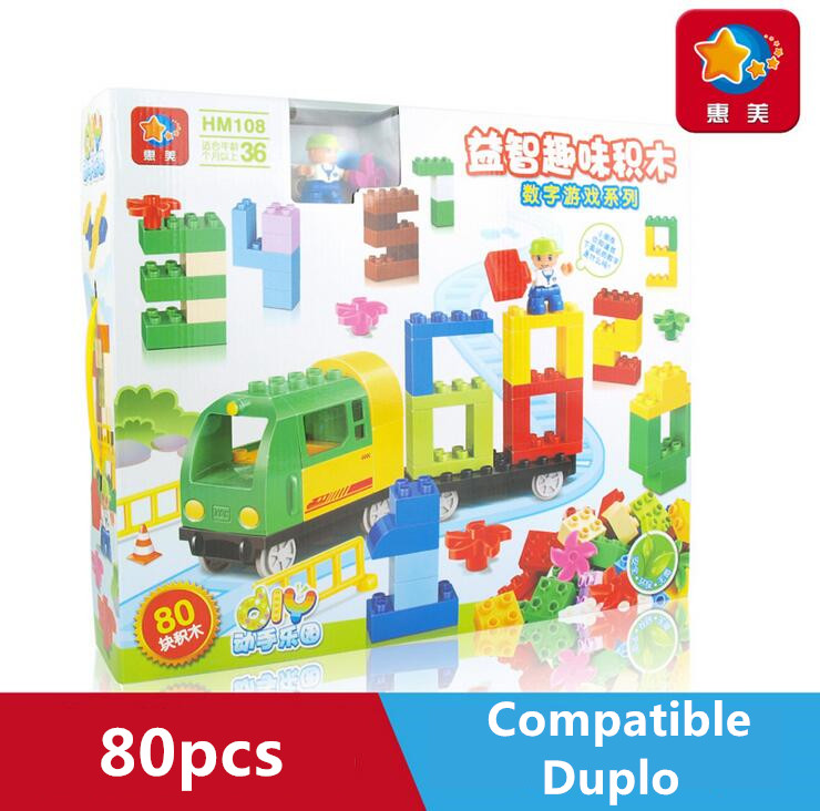 DIY Building Blocks Bricks Number Train Compatible with LEGO Duplo Original Huimei Blocks Children's Educational Toys